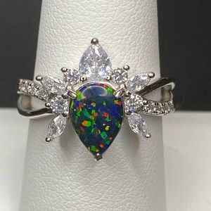 .925 Solid Sterling Silver Ring - UNICORN - Size 9 - Fire Opal
